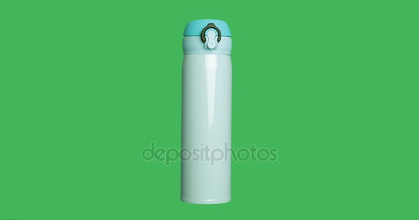 Isolated Blue Thermos Hot Drink Green Screen Chroma Key Background — Stock Video