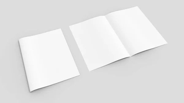 柔らかい灰色れたら上に分離されて空白の雑誌やパンフレットのモックアップ — ストック写真