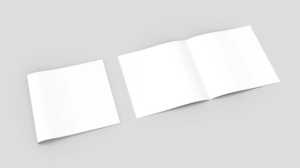 Folleto doble Spuare, mitad pliegue, maqueta. Ilustración 3D . —  Fotos de Stock