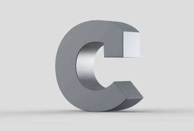 3D ekstrüzyon büyük harf C yumuşak gri arka plan üzerinde izole.