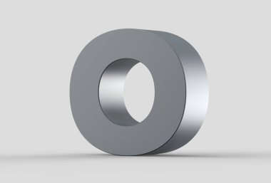 3D ekstrüzyon büyük harf harf O yumuşak gri arka plan üzerinde izole.