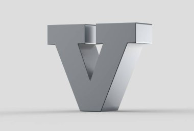 3D ekstrüzyon büyük harf yumuşak gri arka plan üzerinde izole V.