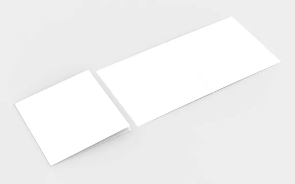 Vierkant bi-gevouwen brochure mock up geïsoleerd op zachte grijze achtergrond — Stockfoto