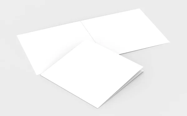 Kwadrat bi krotnie Broszura mock nawet na białym na miękkie szare tło — Zdjęcie stockowe