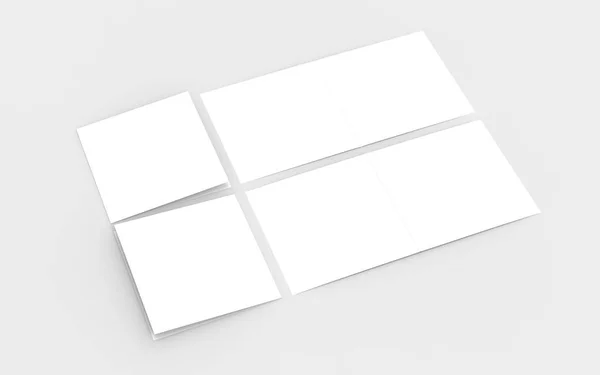Square bi-fold brochure mock up isolated on soft gray background — Stock Photo, Image