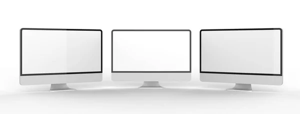 Modern blank monitor screen isolated on white background. 3D ill — Stock Photo, Image