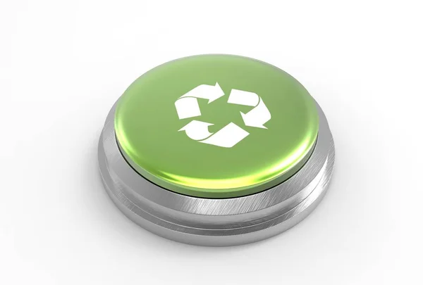 Botón de reciclaje aislado sobre fondo blanco. Ilustración 3D — Foto de Stock