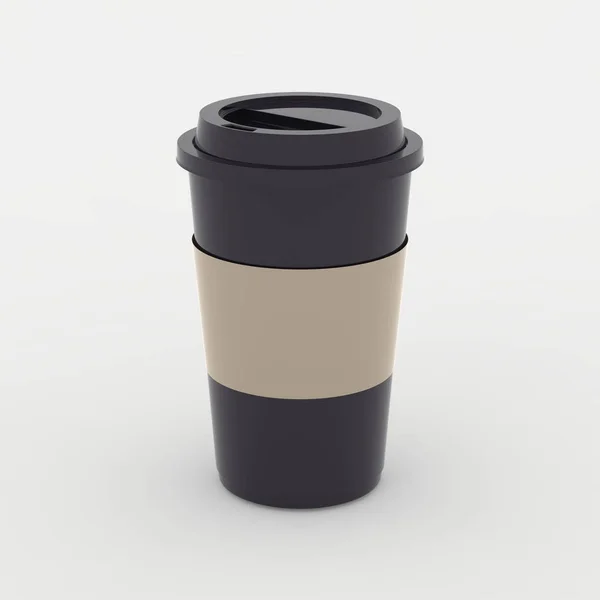 Schwarze Kaffeetassen-Attrappe auf weichem weißen Hintergrund. 3D veranschaulichen — Stockfoto