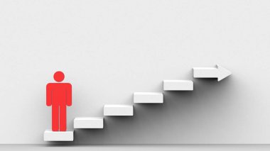 Merdivenler yumuşak gri duvar üzerinde. 3D gösteren.