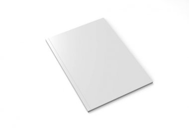 Dergi veya broşür beyaz zemin üzerine alay etmek yukarıya. Resimli 3d