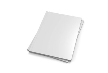 Dergi veya broşür beyaz zemin üzerine alay etmek yukarıya. Resimli 3d