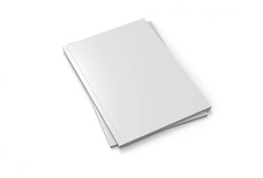 Dergi veya broşür beyaz zemin üzerine alay etmek yukarıya. Resimli 3d