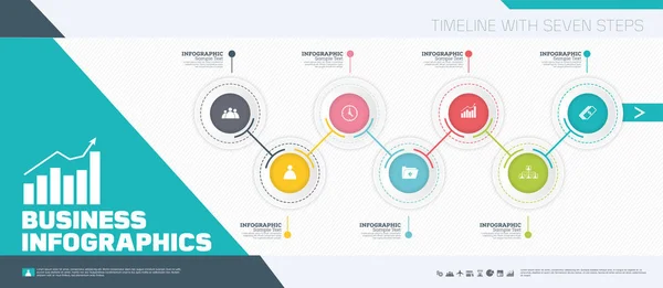 Diseño de plantilla de negocio infográfico.Línea de tiempo con siete pasos . — Foto de Stock