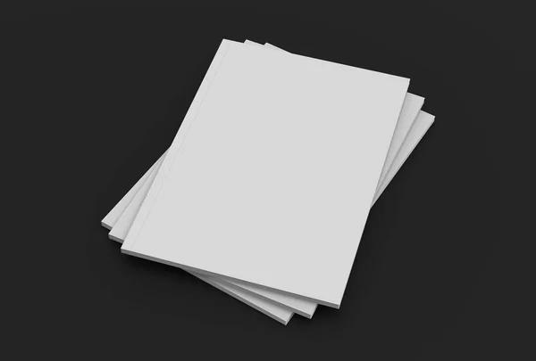 Rivista o brochure modello su sfondo grigio scuro. 3d illustr — Foto Stock