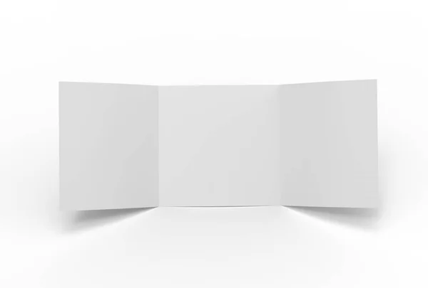 Három négyzet alakú felhajtható brosúra mock elszigetelt fehér background. — Stock Fotó