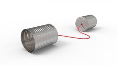 Beyaz arka plan üzerinde izole teneke kutular telefon. 3D gösteren