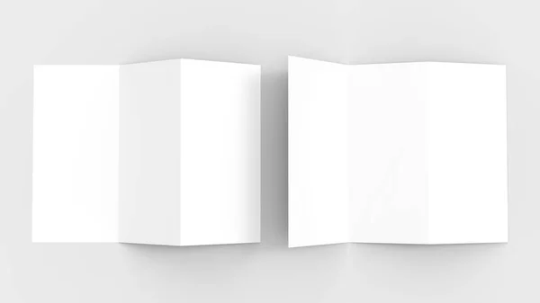 A4. Prázdné šestidílný papír brožuru maketa na měkké šedé pozadí — Stock fotografie