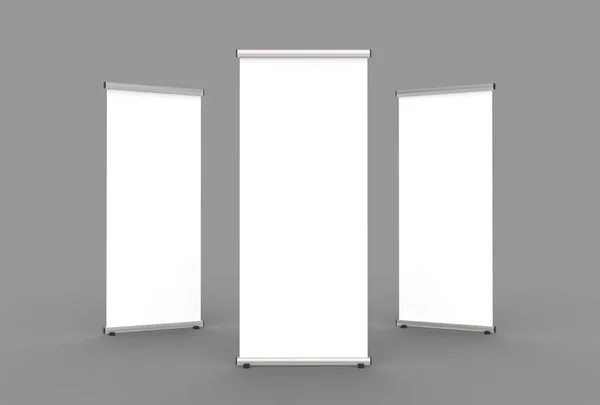 Blank roll up banner 3 display view tempate. 3d иллюстрации . — стоковое фото