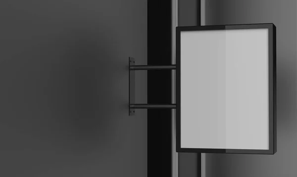 Rechthoek uithangbord op donkere muur. 3D illustratie. — Stockfoto