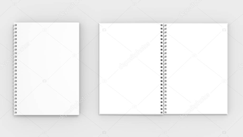 Spiral binder notebook mock up isolated on soft gray background.