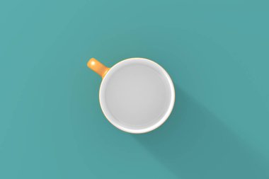 Turuncu kahve fincanı kadar yumuşak yeşil arka plan üzerinde sahte. 3D illustrat