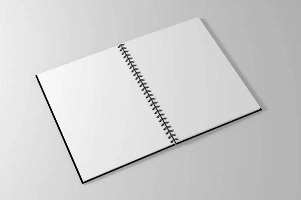 空白空心螺旋笔记本模板在干净的白色背景. — 图库照片