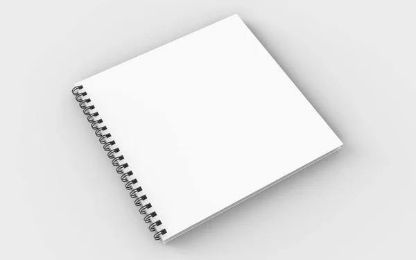 Quadrata spirale rilegatura notebook mock up isolato su morbido grigio bac — Foto Stock