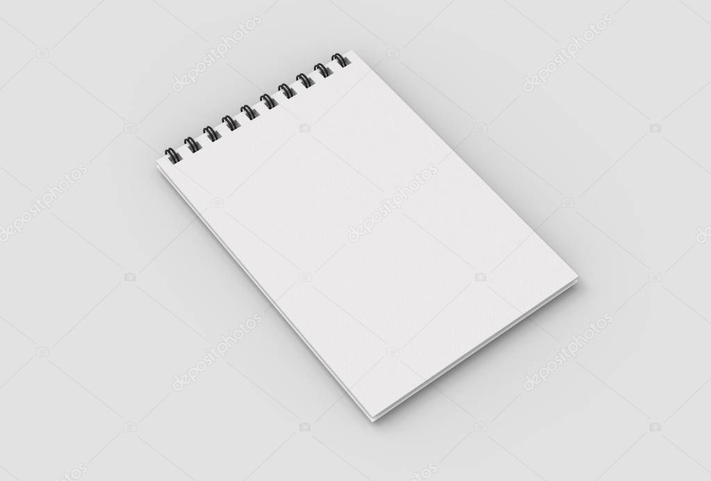 Spiral binder notebook mock up isolated on soft gray background.