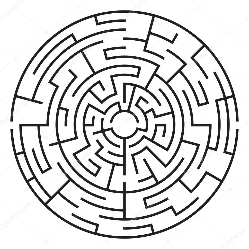 Circular maze isolated on white background. Medium complexity.