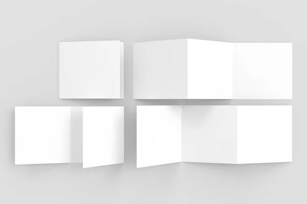 Tre vik - trebladiga kvadratisk broschyr mock isolerade på mjuk gr — Stockfoto