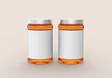 Reçel kavanozu sahte üzerinde izole yumuşak pastel arka plan kadar. 3D gösteren