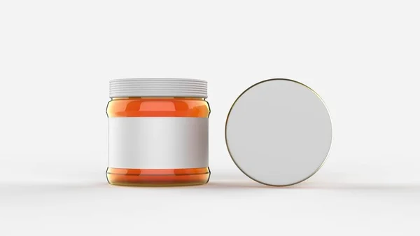 Miel en tarro simulan aislado sobre fondo gris suave con blanco — Foto de Stock
