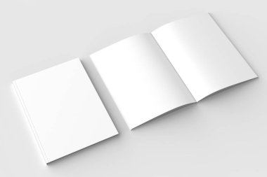 Broşür, dergi, kitap ya da katalog üzerinde izole yumuşak gra kadar sahte