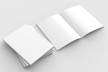 Broşür, dergi, kitap ya da katalog üzerinde izole yumuşak gra kadar sahte