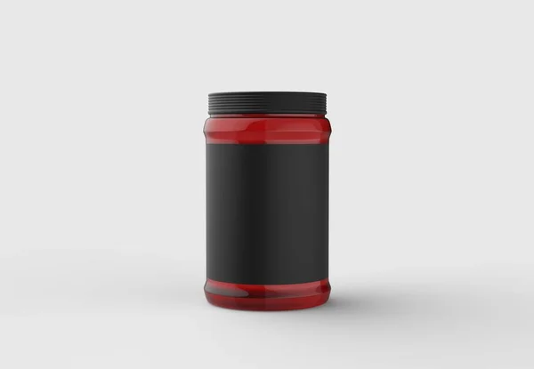 Strawberry jam in jar mock up isolated on soft gray background w