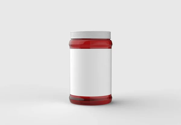 Strawberry jam in jar mock up isolated on soft gray background w — Stock Photo, Image