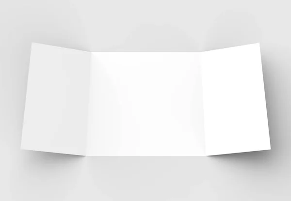 Viereckige Faltprospekt-Attrappe isoliert auf weichem grauen Hintergrund — Stockfoto