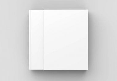 Kitap kabı kitap kadar üzerinde izole yumuşak gri arka plan sahte. 3D illus