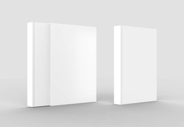 Kitap kabı kitap kadar üzerinde izole yumuşak gri arka plan sahte. 3D illus