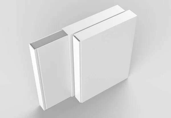 Futerał książki makieta miękki na białym tle na szarym tle. iluś 3D — Zdjęcie stockowe