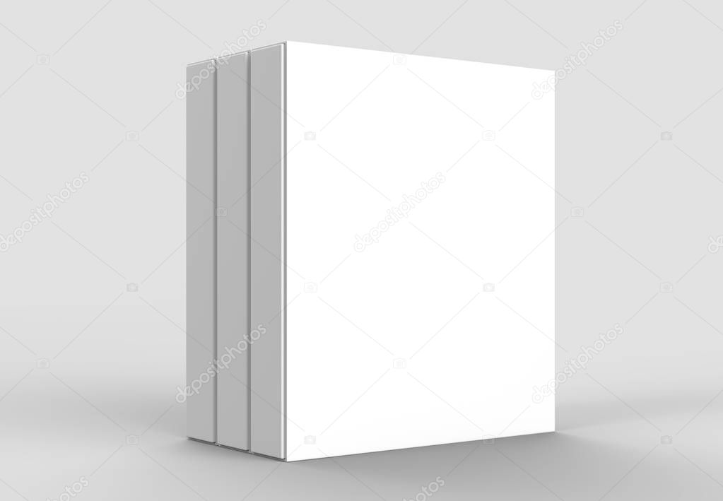 Square slipcase book mock up isolated on soft gray background. 3
