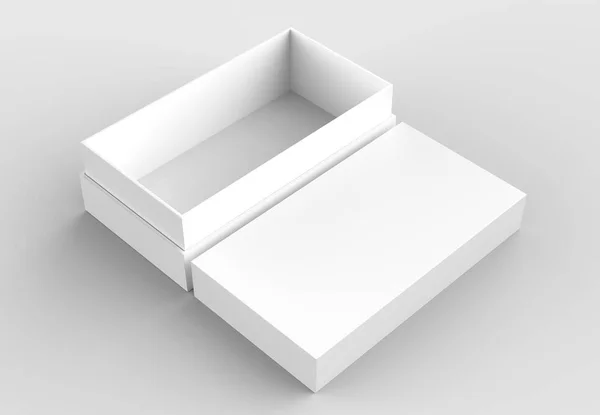 Eleganckie pudełko na makieta miękki na białym tle na szarym tle. ilustr 3D — Zdjęcie stockowe