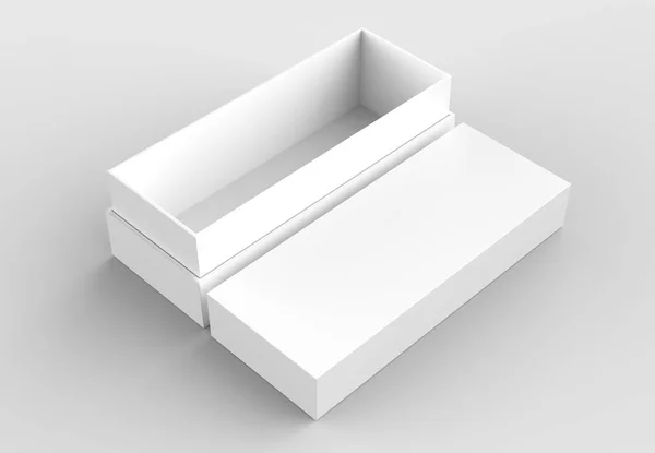 Elegante caja maqueta aislada sobre fondo gris suave. Ilustre 3D — Foto de Stock