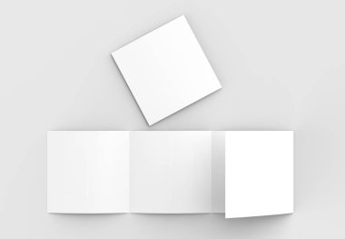 Kare dört katlanmış - 4'e katlanmış - broşür mock-up izole yumuşak 