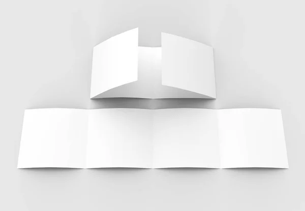 Fyrkantig fyra vikta - 4-Fold - broschyr mock-up isolerade på mjuk — Stockfoto