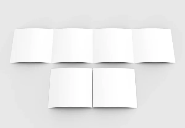 Czterech kwadratowych składany - 4-krotny - Broszura makiety na białym soft — Zdjęcie stockowe