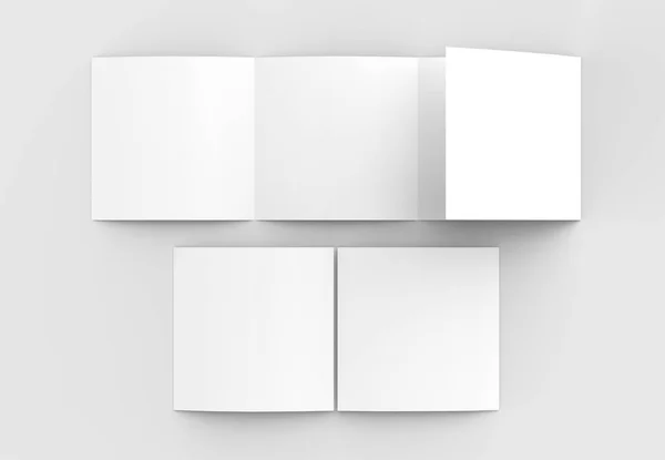 Τετράγωνο τεσσάρων διπλωμένο --πλή - φυλλάδιο mock-up απομονώνονται σε μαλακό — Φωτογραφία Αρχείου