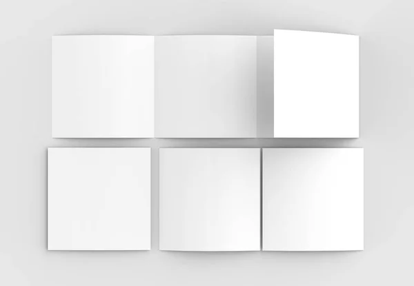 Čtvercové čtyři skládané - 4 - brožura mock-up izolované na měkké — Stock fotografie