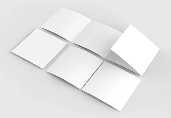 Hajtogatott - négyzet négy 4-Fold - modell brosúra elszigetelt puha — Stock Fotó