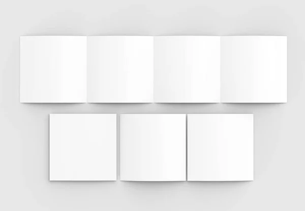 Czterech kwadratowych składany - 4-krotny - Broszura makiety na białym soft — Zdjęcie stockowe